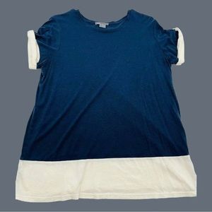 Vince Navy Blue & White Folded Sleeve T-Shirt Medium